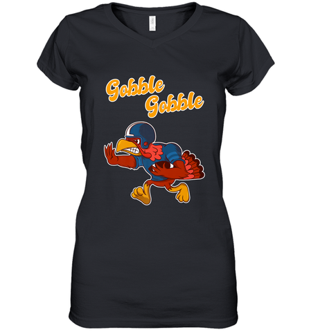 Turkey Football Shirt Funny Thanksgiving Turkey Gobble Gift Women's V-Neck T-Shirt Women's V-Neck T-Shirt / Black / S Women's V-Neck T-Shirt - HHHstores