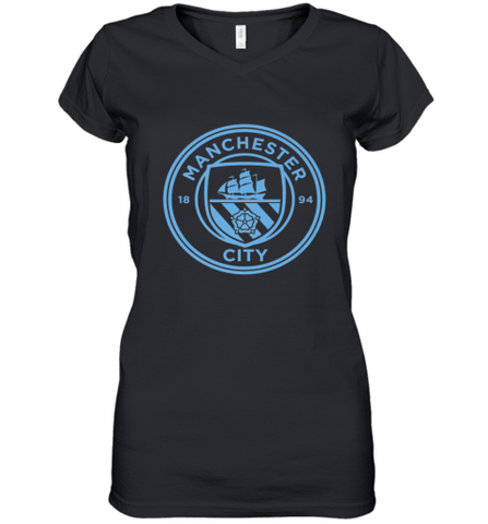 Manchester City  Mono crest tee Women's V-Neck T-Shirt Women's V-Neck T-Shirt / Black / S Women's V-Neck T-Shirt - HHHstores