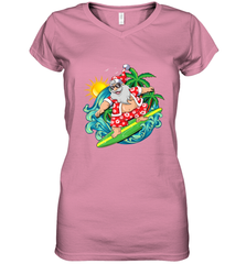 Christmas in July Santa Claus Hawaiian Surfing Gift Surf Women's V-Neck T-Shirt Women's V-Neck T-Shirt - HHHstores