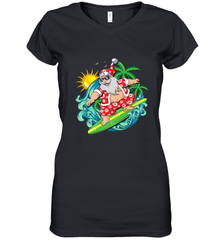 Christmas in July Santa Claus Hawaiian Surfing Gift Surf Women's V-Neck T-Shirt Women's V-Neck T-Shirt - HHHstores