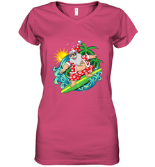 Christmas in July Santa Claus Hawaiian Surfing Gift Surf Women's V-Neck T-Shirt Women's V-Neck T-Shirt - HHHstores