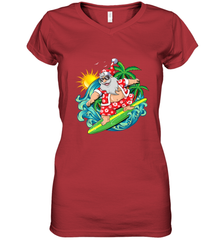 Christmas in July Santa Claus Hawaiian Surfing Gift Surf Women's V-Neck T-Shirt Women's V-Neck T-Shirt - HHHstores
