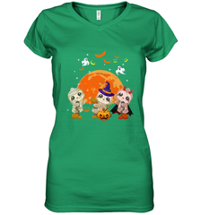 Three Sloths Halloween T shirt Mummy Pumpkin Moon Women's V-Neck T-Shirt Women's V-Neck T-Shirt - HHHstores