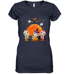 Three Sloths Halloween T shirt Mummy Pumpkin Moon Women's V-Neck T-Shirt