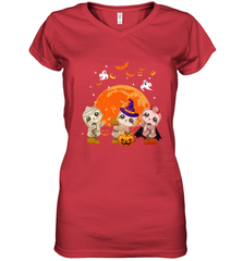 Three Sloths Halloween T shirt Mummy Pumpkin Moon Women's V-Neck T-Shirt Women's V-Neck T-Shirt - HHHstores