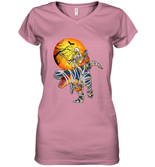 Skeleton Riding T Rex Funny Halloween Women's V-Neck T-Shirt Women's V-Neck T-Shirt - HHHstores