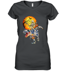 Skeleton Riding T Rex Funny Halloween Women's V-Neck T-Shirt Women's V-Neck T-Shirt - HHHstores