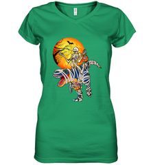 Skeleton Riding T Rex Funny Halloween Women's V-Neck T-Shirt Women's V-Neck T-Shirt - HHHstores