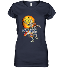 Skeleton Riding T Rex Funny Halloween Women's V-Neck T-Shirt Women's V-Neck T-Shirt - HHHstores