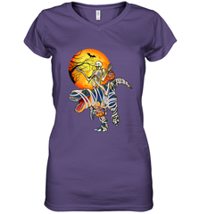 Skeleton Riding T Rex Funny Halloween Women's V-Neck T-Shirt Women's V-Neck T-Shirt - HHHstores