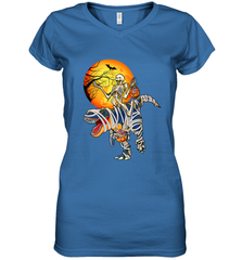 Skeleton Riding T Rex Funny Halloween Women's V-Neck T-Shirt Women's V-Neck T-Shirt - HHHstores