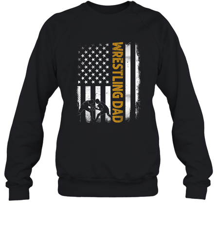 Wrestling Dad Tshirt American Flag 4th Of July Fathers Day Crewneck Sweatshirt Crewneck Sweatshirt / Black / S Crewneck Sweatshirt - HHHstores