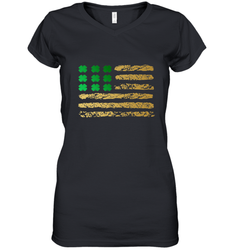American Flag Green Shamrock Shirt St Patricks Day Women's V-Neck T-Shirt