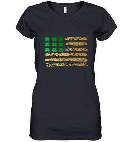 American Flag Green Shamrock Shirt St Patricks Day Women's V-Neck T-Shirt Women's V-Neck T-Shirt / Black / S Women's V-Neck T-Shirt - HHHstores
