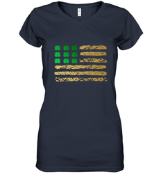 American Flag Green Shamrock Shirt St Patricks Day Women's V-Neck T-Shirt
