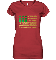 American Flag Green Shamrock Shirt St Patricks Day Women's V-Neck T-Shirt Women's V-Neck T-Shirt - HHHstores
