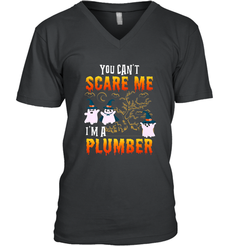 You Can't Scare Me I'm A Plumber T Shirt Plumber Halloween Men's V-Neck Men's V-Neck / Black / S Men's V-Neck - HHHstores