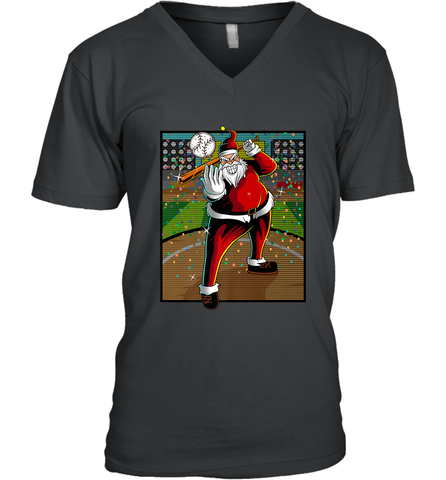 Baseball Santa Ugly Christmas Sports Graphic Print Design Men's V-Neck Men's V-Neck / Black / S Men's V-Neck - HHHstores