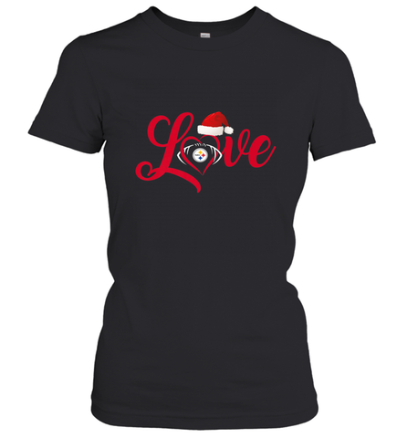 NFL Pittsburgh Steelers Logo Christmas Santa Hat Love Heart Football Team Women's T-Shirt Women's T-Shirt / Black / S Women's T-Shirt - HHHstores
