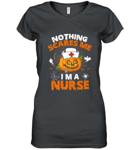 Nurse Halloween Gifts Nothing Scares Me I Am A Nurse Women's V-Neck T-Shirt Women's V-Neck T-Shirt / Black / S Women's V-Neck T-Shirt - HHHstores