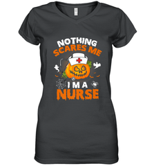 Nurse Halloween Gifts Nothing Scares Me I Am A Nurse Women's V-Neck T-Shirt Women's V-Neck T-Shirt - HHHstores