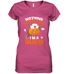 Nurse Halloween Gifts Nothing Scares Me I Am A Nurse Women's V-Neck T-Shirt Women's V-Neck T-Shirt - HHHstores