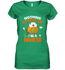 Nurse Halloween Gifts Nothing Scares Me I Am A Nurse Women's V-Neck T-Shirt Women's V-Neck T-Shirt - HHHstores