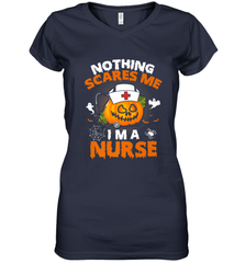 Nurse Halloween Gifts Nothing Scares Me I Am A Nurse Women's V-Neck T-Shirt Women's V-Neck T-Shirt - HHHstores