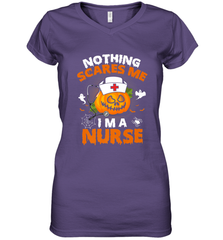 Nurse Halloween Gifts Nothing Scares Me I Am A Nurse Women's V-Neck T-Shirt Women's V-Neck T-Shirt - HHHstores