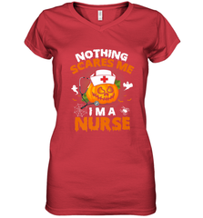 Nurse Halloween Gifts Nothing Scares Me I Am A Nurse Women's V-Neck T-Shirt Women's V-Neck T-Shirt - HHHstores