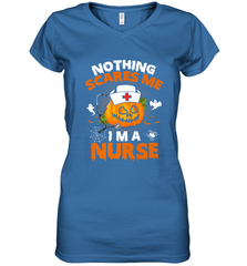 Nurse Halloween Gifts Nothing Scares Me I Am A Nurse Women's V-Neck T-Shirt Women's V-Neck T-Shirt - HHHstores