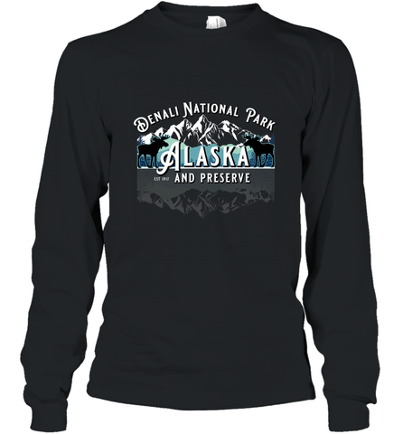Denali National Park Alaska AK USA Moose Souvenir Long Sleeve T-Shirt Long Sleeve T-Shirt / Black / S Long Sleeve T-Shirt - HHHstores