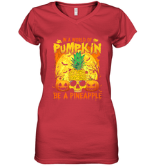 In A World Of Pumpkin Be A Pineapple Skull Halloween Funny Women's V-Neck T-Shirt Women's V-Neck T-Shirt - HHHstores
