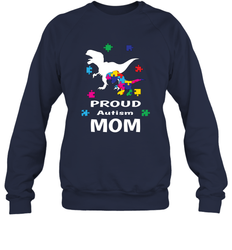Proud Autism Mom T Rex Dinosaur Autism Awareness Crewneck Sweatshirt