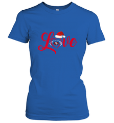 NFL San Francisco 49ers Logo Christmas Santa Hat Love Heart Football Team Women's T-Shirt Women's T-Shirt - HHHstores