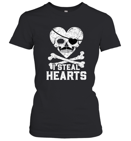 I Steal Hearts Valentine's Day Pirate Skull Art Graphics Women's T-Shirt Women's T-Shirt / Black / S Women's T-Shirt - HHHstores