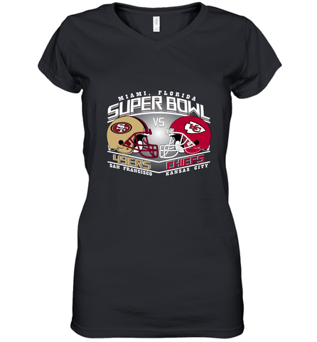 NFL Super bowl San Francisco 49ers vs. Kansas City Chiefs Women's V-Neck T-Shirt Women's V-Neck T-Shirt / Black / S Women's V-Neck T-Shirt - HHHstores