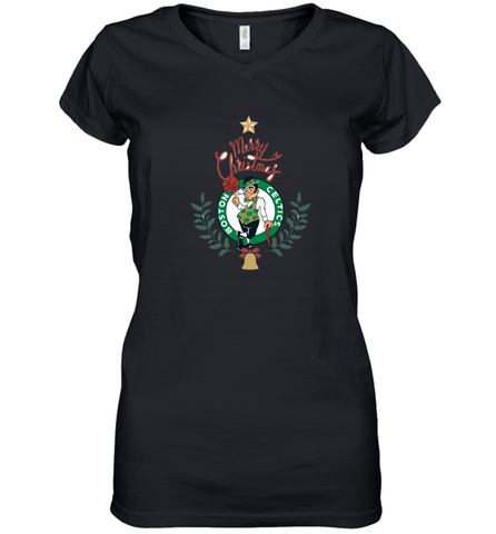 NBA Boston Celtics Logo merry Christmas gilf Women's V-Neck T-Shirt Women's V-Neck T-Shirt / Black / S Women's V-Neck T-Shirt - HHHstores