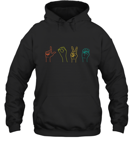 Love ASL Sign language Alphabet Valentines Day Gift idea Hooded Sweatshirt Hooded Sweatshirt / Black / S Hooded Sweatshirt - HHHstores