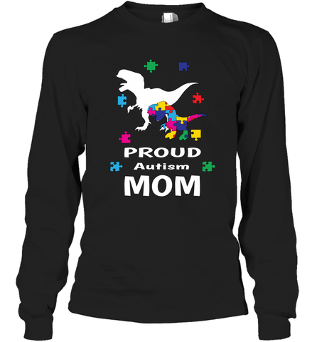 Proud Autism Mom T Rex Dinosaur Autism Awareness Long Sleeve T-Shirt Long Sleeve T-Shirt / Black / S Long Sleeve T-Shirt - HHHstores
