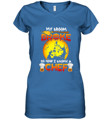 Womens My Broom Broke So Now I Become A Chef Halloween Witch Women's V-Neck T-Shirt Women's V-Neck T-Shirt - HHHstores