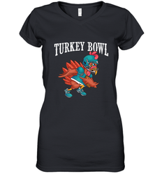 Cool Turkey Bowl _ Funny Thanksgiving Football Player Women's V-Neck T-Shirt