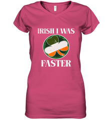 Irish I Was Faster Funny Running St Patricks Day Women's V-Neck T-Shirt Women's V-Neck T-Shirt - HHHstores