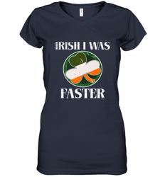 Irish I Was Faster Funny Running St Patricks Day Women's V-Neck T-Shirt