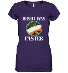 Irish I Was Faster Funny Running St Patricks Day Women's V-Neck T-Shirt Women's V-Neck T-Shirt - HHHstores