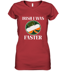 Irish I Was Faster Funny Running St Patricks Day Women's V-Neck T-Shirt Women's V-Neck T-Shirt - HHHstores