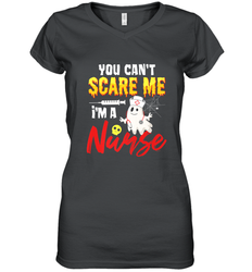 You Can't Scare Me I'm A Nurse Funny Halloween Witch Hat Women's V-Neck T-Shirt