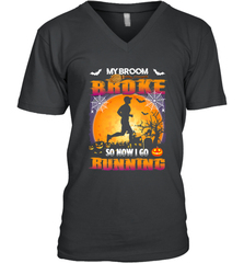 My Broom Broke So Now I Go Running T Shirt Funny Halloween Men's V-Neck Men's V-Neck - HHHstores