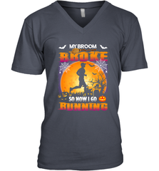 My Broom Broke So Now I Go Running T Shirt Funny Halloween Men's V-Neck Men's V-Neck - HHHstores