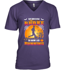 My Broom Broke So Now I Go Running T Shirt Funny Halloween Men's V-Neck Men's V-Neck - HHHstores